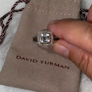 David Yurman Petite Albion Ring with White Topaz and Diamonds Size 6
